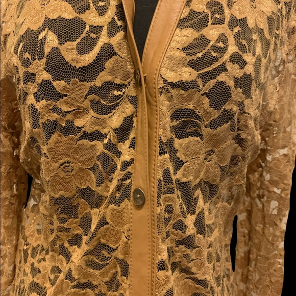 B&J Lace Blouse with Genuine Leather Trim - Picture 6 of 16